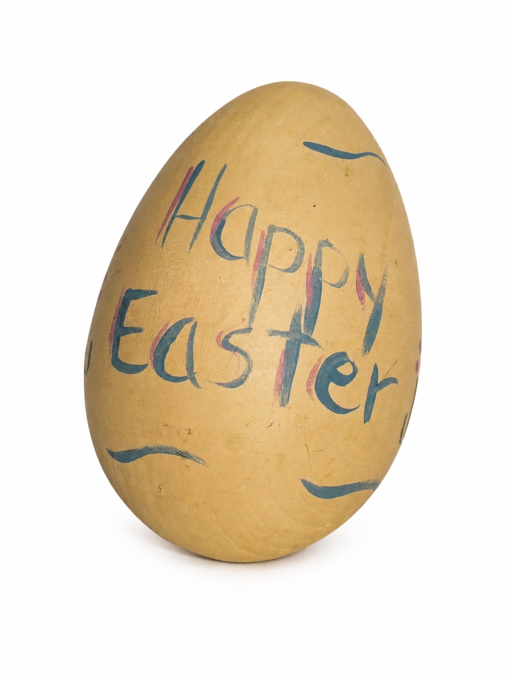 Vintage Folk Art Hand-Painted Wooden Easter Egg – Primitive Americana Decor